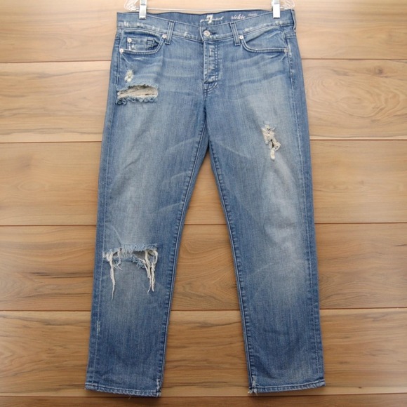 7 For All Mankind Denim - 7‎ For All Mankind Jeans Womens 29 Rickie Boyfriend Distressed Ripped Made USA